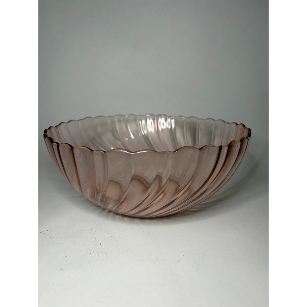 Vintage Pink Arcoroc France Rosaline Swirl 9 inch Serving Depression Glass Bowl